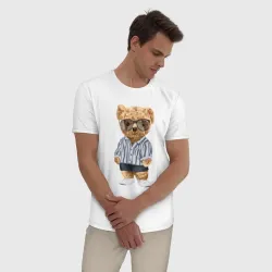 Мужская пижама с белой футболкой хлопок Модный плюшевый медведь - фото 2