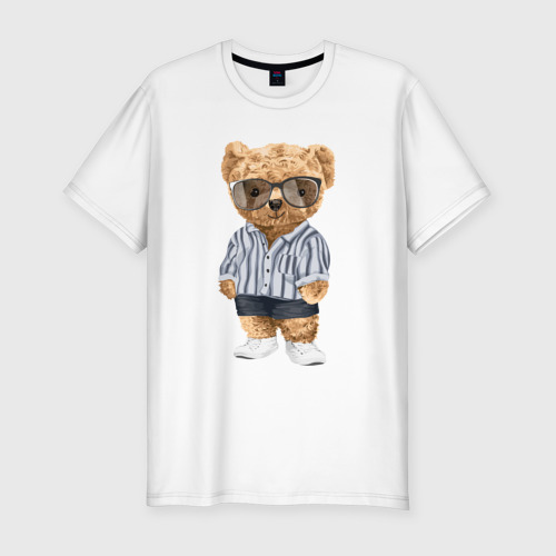 Мужская футболка хлопок Slim Модный плюшевый медведь, цвет белый