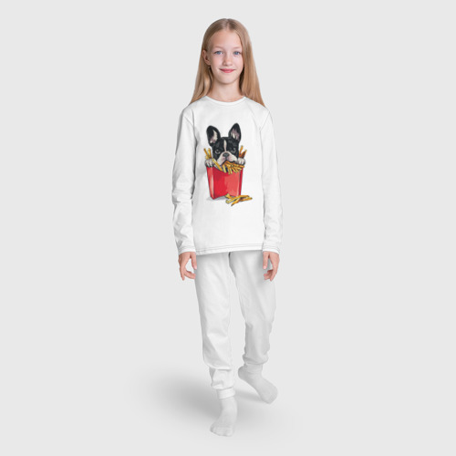 Детская пижама с лонгсливом хлопок Песик и картофель фри, цвет белый - фото 5
