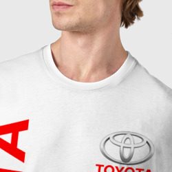Футболка с принтом Toyota Тойота для женщины, вид на модели спереди №4. Цвет основы: белый