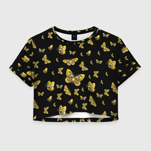 Женская футболка Crop-top 3D Golden Butterfly pattern, цвет 3D печать