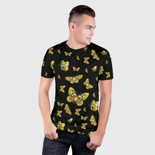 Мужская футболка 3D Slim Golden Butterfly pattern, цвет 3D печать - фото 3