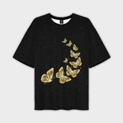 Мужская футболка oversize 3D Golden Butterfly in Space