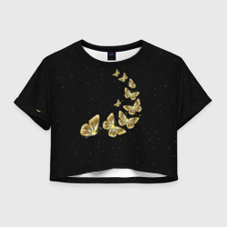 Женская футболка Crop-top 3D Golden Butterfly in Space