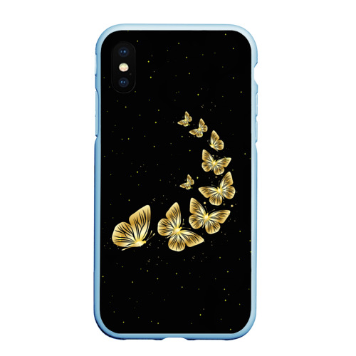 Чехол для iPhone XS Max матовый Golden Butterfly in Space, цвет голубой