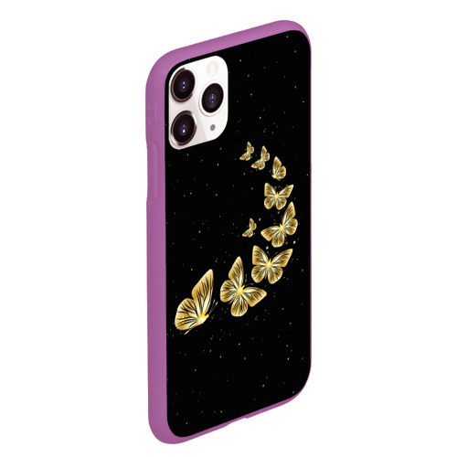 Чехол для iPhone 11 Pro Max матовый Golden Butterfly in Space, цвет фиолетовый - фото 3