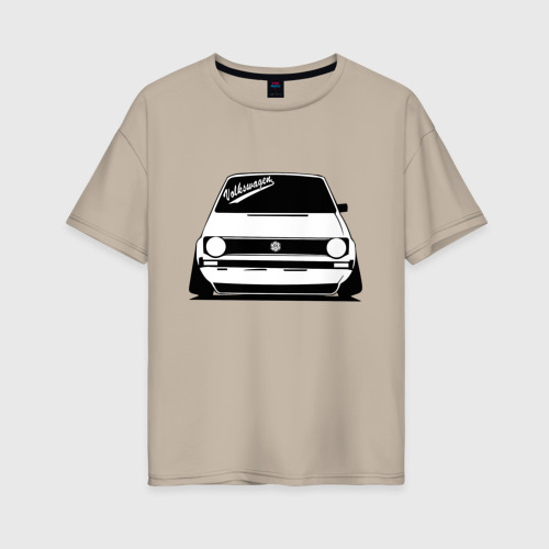 Женская футболка хлопок Oversize Volkswagen Golf Фольксваген Гольф, цвет миндальный