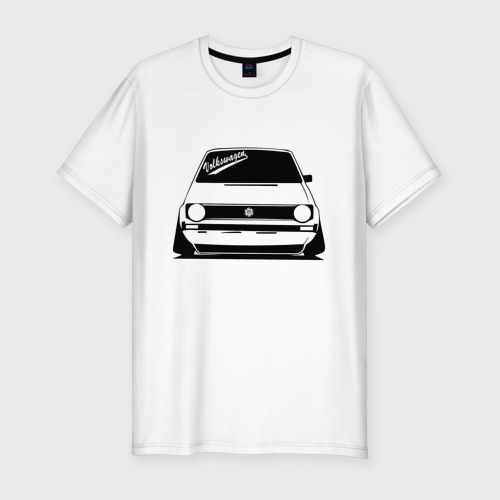 Мужская приталенная футболка из хлопка с принтом Volkswagen Golf Фольксваген Гольф, вид спереди №1