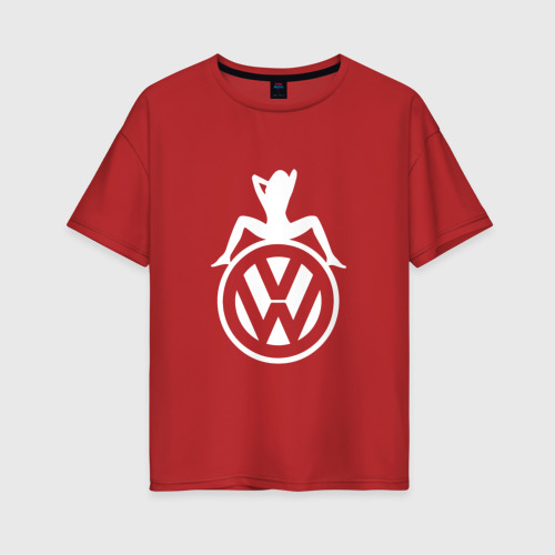 Женская футболка хлопок Oversize Volkswagen Girl Фольксваген, цвет красный