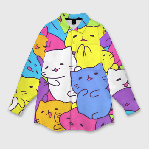 Женская рубашка oversize 3D с принтом Милые котятки, вид спереди #2