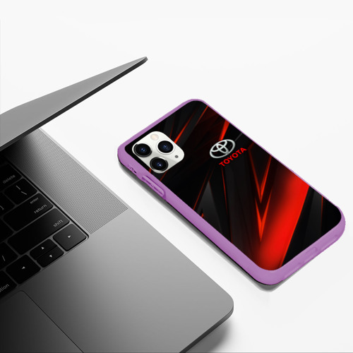 Чехол для iPhone 11 Pro Max матовый Toyota geometry stripes Тойота геометрические полосы, цвет фиолетовый - фото 5