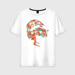 Женская футболка хлопок Oversize Лисичка из цветов