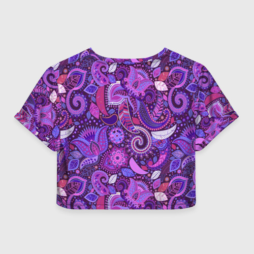 Женская футболка Crop-top 3D Фиолетовый этнический дудлинг, цвет 3D печать - фото 2