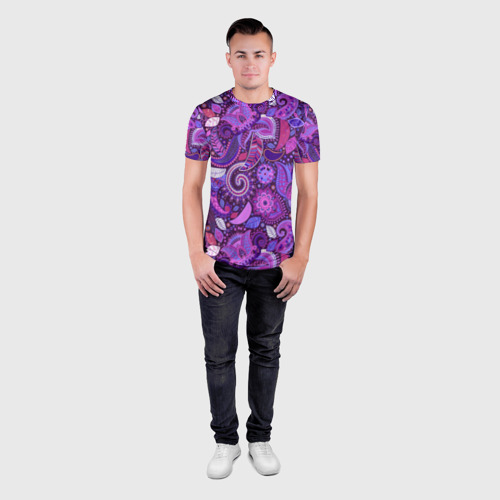 Мужская футболка 3D Slim Фиолетовый этнический дудлинг, цвет 3D печать - фото 4