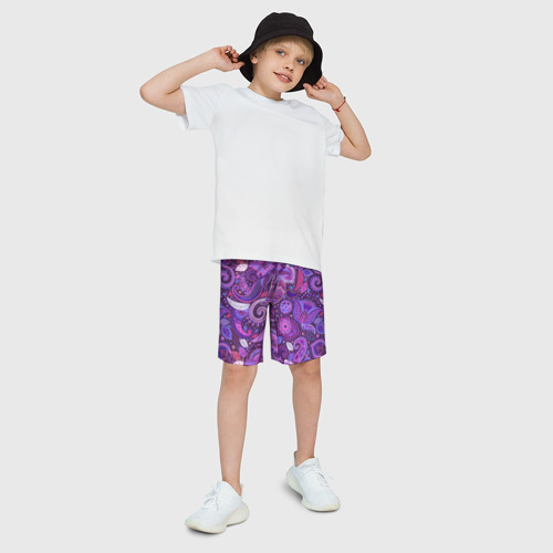 Детские спортивные шорты 3D Фиолетовый этнический дудлинг, цвет 3D печать - фото 3