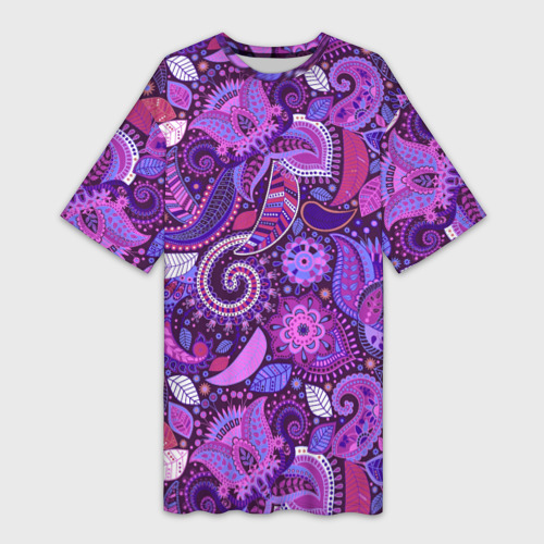 Платье-футболка 3D Фиолетовый этнический дудлинг, цвет 3D печать