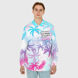 Мужская рубашка oversize 3D GTA Vice city ГТА Вайс сити neon palms - фото 2