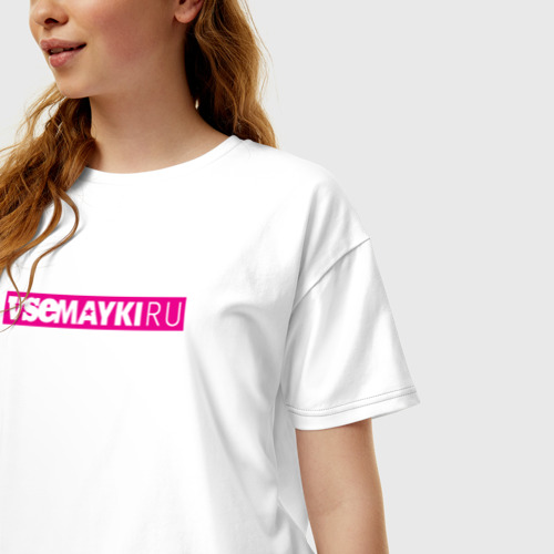 Женская футболка хлопок Oversize Логотип VSEMAYKI, цвет белый - фото 3