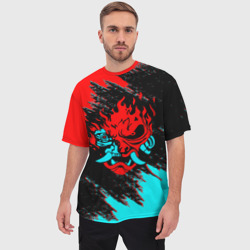 Мужская футболка oversize 3D Cyberpunk 2077 red demon samurai - фото 2