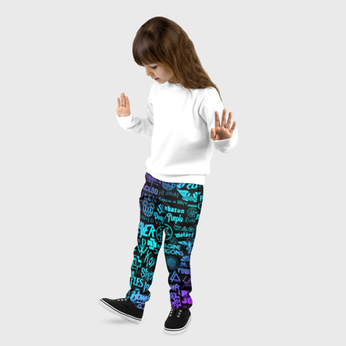 Детские брюки 3D Логотипы рок групп неон, цвет 3D печать - фото 3