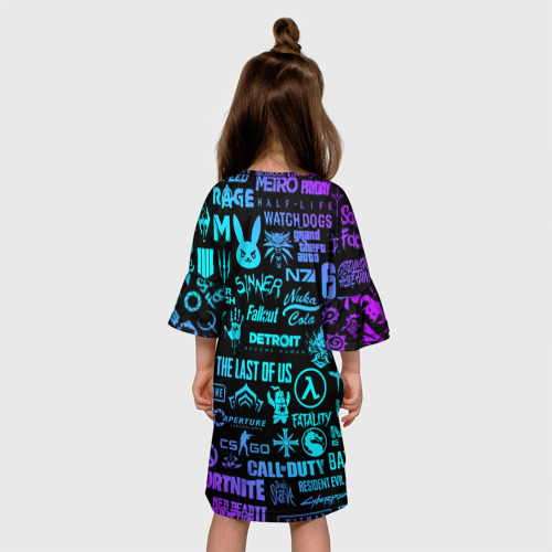 Детское платье 3D Неоновые логотипы игр, цвет 3D печать - фото 5