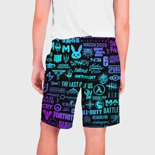 Мужские шорты 3D Неоновые логотипы игр, цвет 3D печать - фото 2