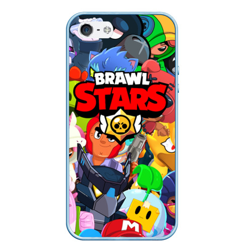 Чехол для iPhone 5/5S матовый BRAWL STARS ВСЕ БРАВЛЕРЫ, цвет голубой