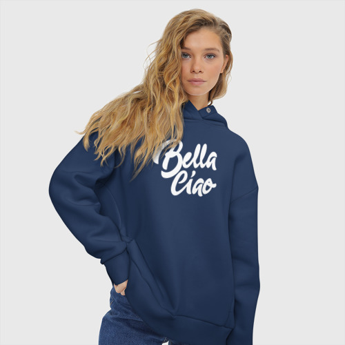 Женское худи Oversize хлопок Бумажный дом Bella Ciao, цвет темно-синий - фото 4