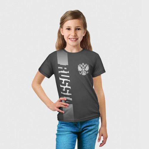 Детская футболка 3D с принтом На сером Russia, вид сбоку #3