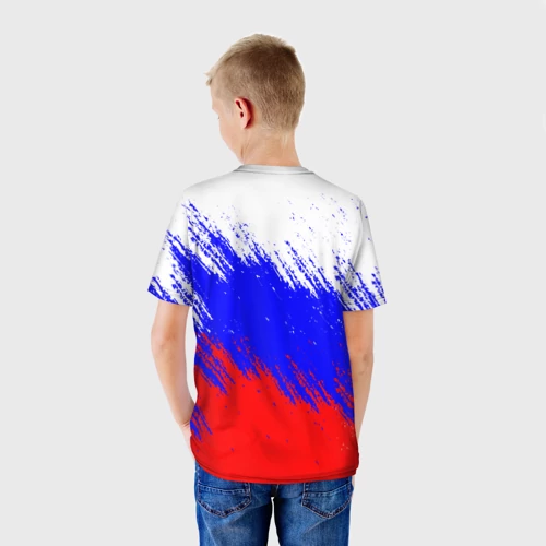 Детская футболка 3D с принтом Россия, вид сзади #2
