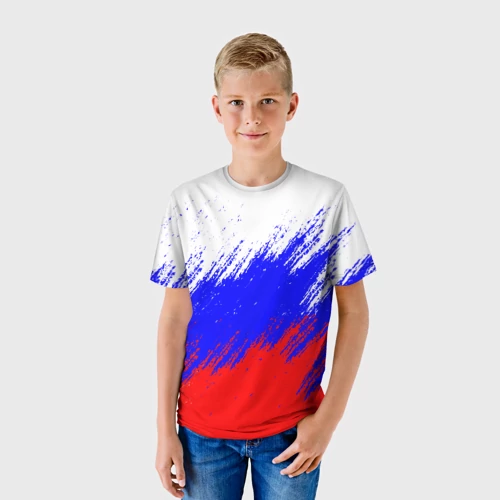 Детская футболка 3D с принтом Россия, фото на моделе #1