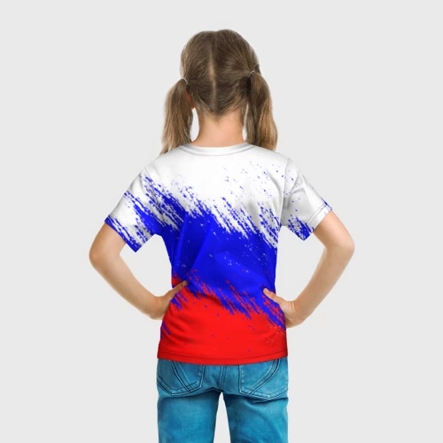 Детская футболка 3D с принтом Россия, вид сзади #2