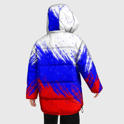 Куртка с принтом Россия для женщины, вид на модели сзади №2. Цвет основы: черный