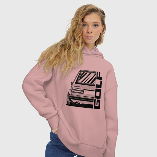 Женское худи Oversize хлопок За рулем Volkswagen Golf, цвет пыльно-розовый - фото 4