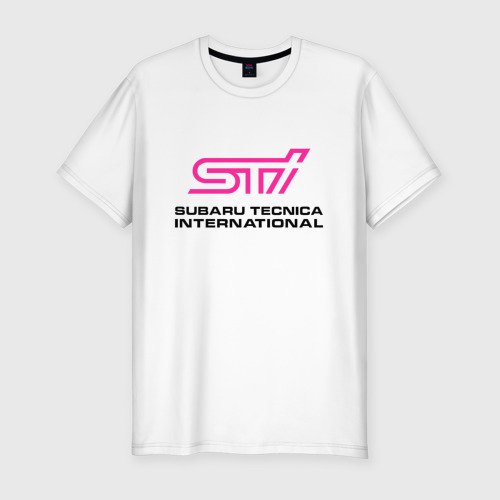 Мужская приталенная футболка из хлопка с принтом Subaru STI Single Table Inheritance, вид спереди №1