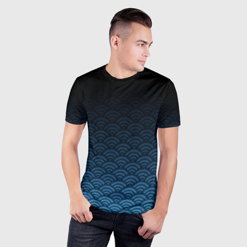 Мужская футболка 3D Slim с принтом Узор круги темный синий, фото на моделе #1