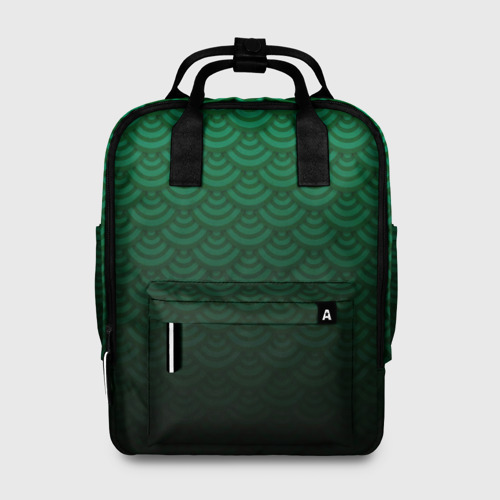 Женский рюкзак 3D с принтом Узор зеленая чешуя дракон, вид спереди #2