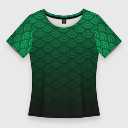Женская футболка 3D Slim Узор зеленая чешуя дракон 
