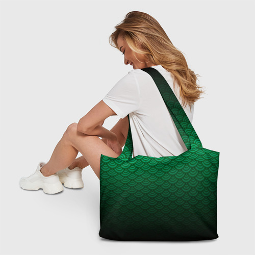 Пляжная сумка 3D Узор зеленая чешуя дракон - фото 6
