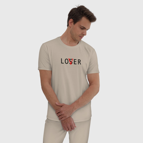 Мужская пижама хлопок с принтом Lover - loser, фото на моделе #1