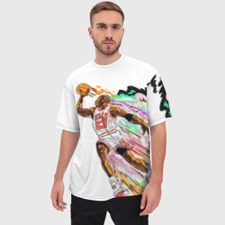 Мужская футболка oversize 3D Майкл Джордан в полёте c мячом - фото 2