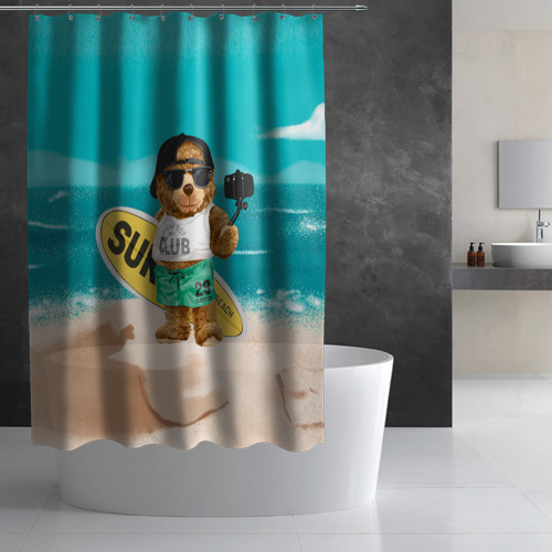 Штора 3D для ванной Медвежонок серфер - фото 2