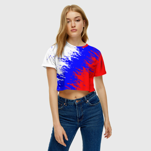 Женская футболка Crop-top 3D Россия, цвет 3D печать - фото 3