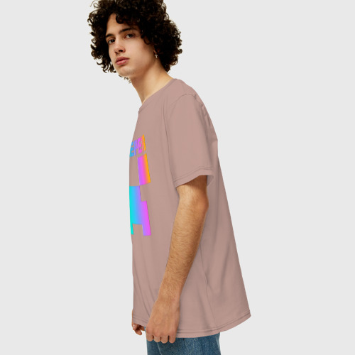 Мужская футболка хлопок Oversize с принтом MINECRAFT CREEPER, вид сбоку #3