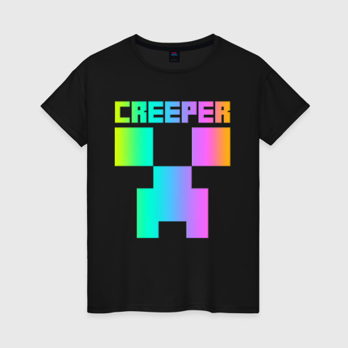 Женская футболка хлопок с принтом MINECRAFT CREEPER, вид спереди #2