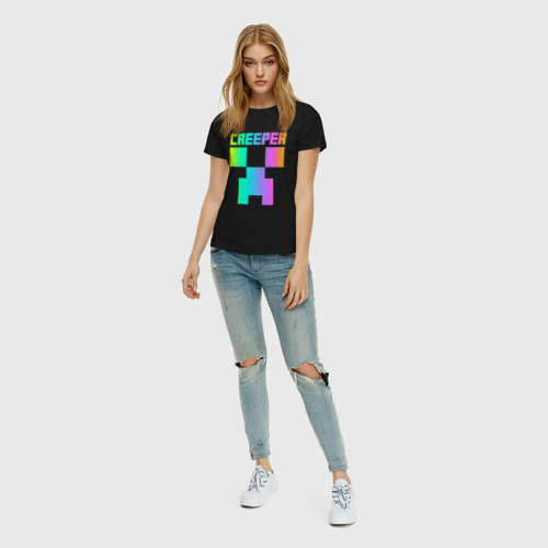 Женская футболка хлопок с принтом MINECRAFT CREEPER, вид сбоку #3