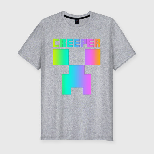 Мужская футболка хлопок Slim Minecraft Creeper, цвет меланж