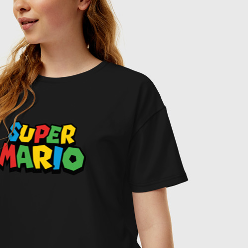 Женская футболка хлопок Oversize Super Mario, цвет черный - фото 3
