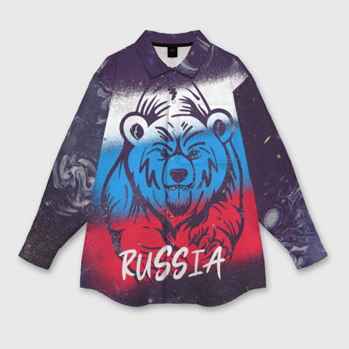 Женская рубашка oversize 3D Russia Bear, цвет белый