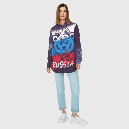 Женская рубашка oversize 3D Russia Bear, цвет белый - фото 5